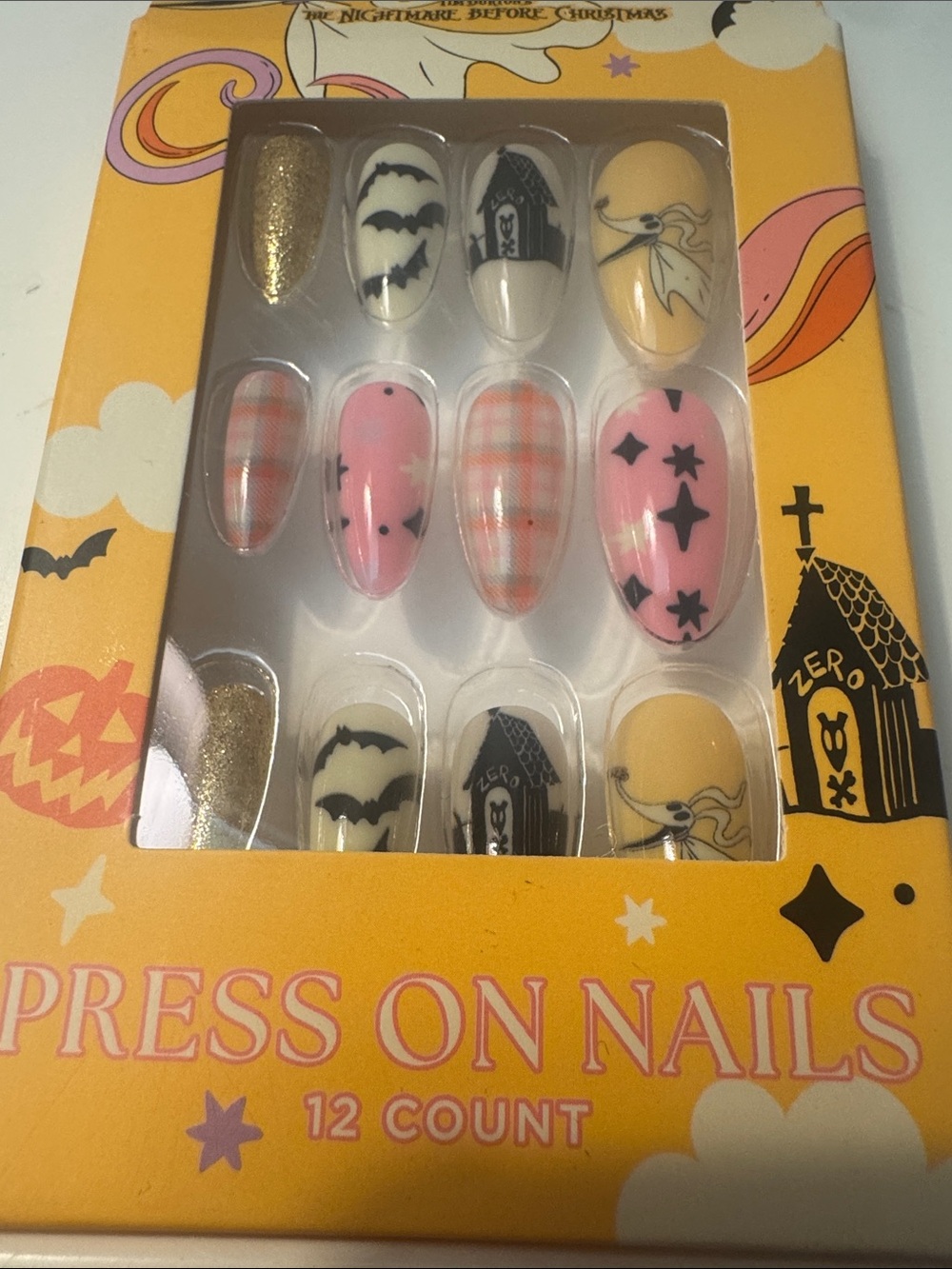 The Nightmare Before Christmas Press-On Nails - Pink, Gold & Yellow